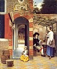 Figures Drinking in a Courtyard by Pieter de Hooch
